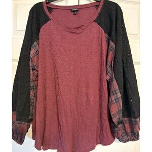 Torrid Women’s Plus Size 2 2X 18-20 Dark Slub Babydoll Lace Balloon Sleeve Top